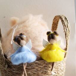 Needle Felted Wool Fairy Ornament, Brown Hair, Yellow Dress, Woodland Decor - thumbnail 2