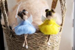 Needle Felted Wool Fairy Ornament, Brown Hair, Yellow Dress, Woodland Decor - thumbnail 1