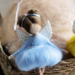 Needle Felted Wool Fairy Ornament, Brown Hair, Yellow Dress, Woodland Decor - thumbnail 3