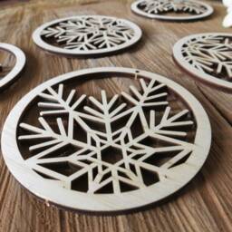 Birch Wood Snowflake Ornaments Set Of 5, Laser Cut Christmas Decor - thumbnail 3
