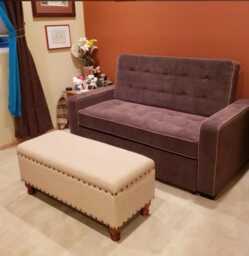 Plush Velvet Ottoman Storage Box - Mahogany Legs, Living Room Organizer - 100x37x42cm