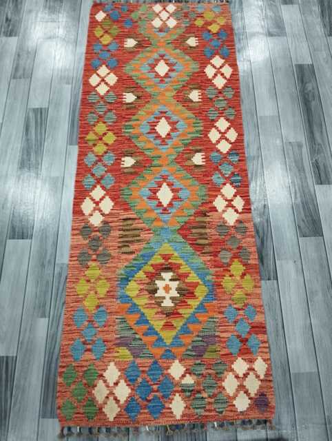 Runner Rug Classic, Handmade Artisan Afghan Turkish, Scandinavian, Navajo, Bohemian, Wool Flatweave Multicolour Kilim 195x73 cm - image 1