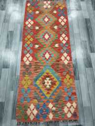 Runner Rug Classic, Handmade Artisan Afghan Turkish, Scandinavian, Navajo, Bohemian, Wool Flatweave Multicolour Kilim 195x73 cm - thumbnail 1