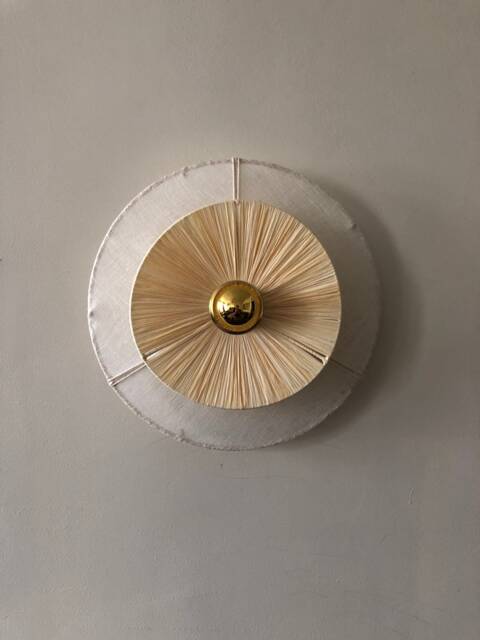Fixed Light Wall Lamp in Raffia & Linen Veil Galia D. 30cm - Portable On Request - image 1