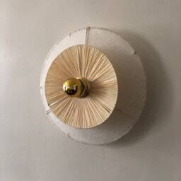 Fixed Light Wall Lamp in Raffia & Linen Veil Galia D. 30cm - Portable On Request - thumbnail 2