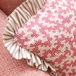 Sanderson Truffle Damson Ruffled Cushion Cover, Ian Mankin Ticking - thumbnail 3