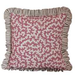 Sanderson Truffle Damson Ruffled Cushion Cover, Ian Mankin Ticking - thumbnail 2