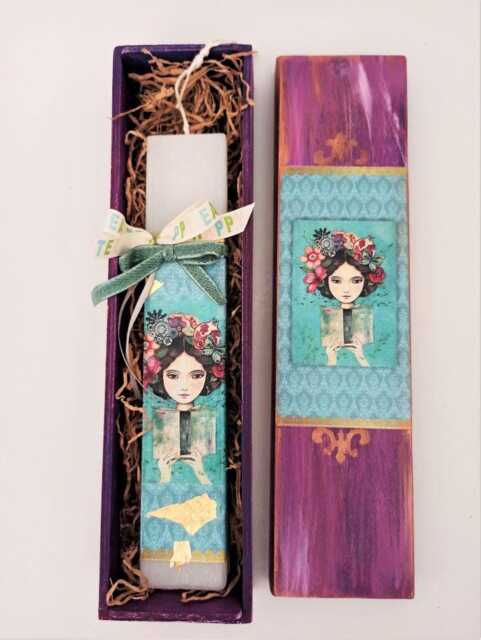 Girl With Roses Easter Candle Greek Lampada, Scented Handmade Candle - image 1