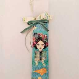 Girl With Roses Easter Candle Greek Lampada, Scented Handmade Candle - thumbnail 2