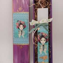 Girl With Roses Easter Candle Greek Lampada, Scented Handmade Candle - thumbnail 4