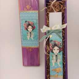 Girl With Roses Easter Candle Greek Lampada, Scented Handmade Candle - thumbnail 3