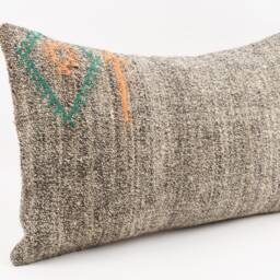 Handwoven Turkish Kilim Pillow Embroidered Wool Lumbar Cushion - 16x24 - thumbnail 3