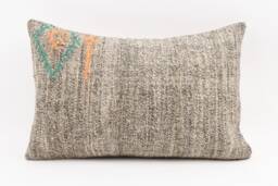 Handwoven Turkish Kilim Pillow Embroidered Wool Lumbar Cushion - 16x24 - thumbnail 1