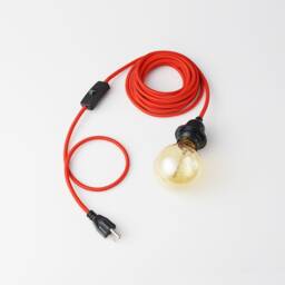 Red Portable Shade Ready Plug-In Pendant - Hanging Swag Industrial Light Use As Wall Sconce & Bedside Lamp Christmas New Home Gift