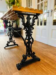 Hallway Occasional Patio Table Cast Iron & Oak Wood - thumbnail 1