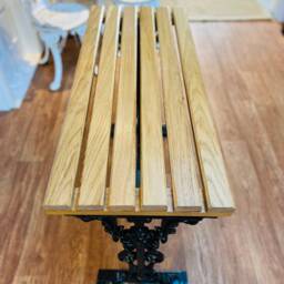 Hallway Occasional Patio Table Cast Iron & Oak Wood - thumbnail 3