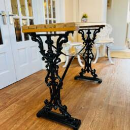 Hallway Occasional Patio Table Cast Iron & Oak Wood - thumbnail 2