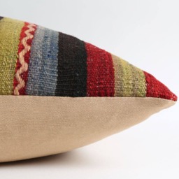 striped Kilim Pillow Cover Vintage Berber Wool Cushion - 16x24 - thumbnail 3