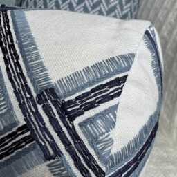 Handmade Embroidered Bolster Pillow Modern White & Blue Geometric Cushion - thumbnail 3