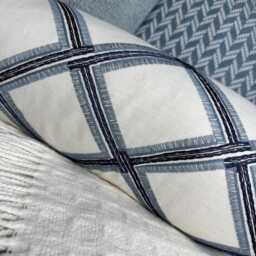 Handmade Embroidered Bolster Pillow Modern White & Blue Geometric Cushion - thumbnail 4