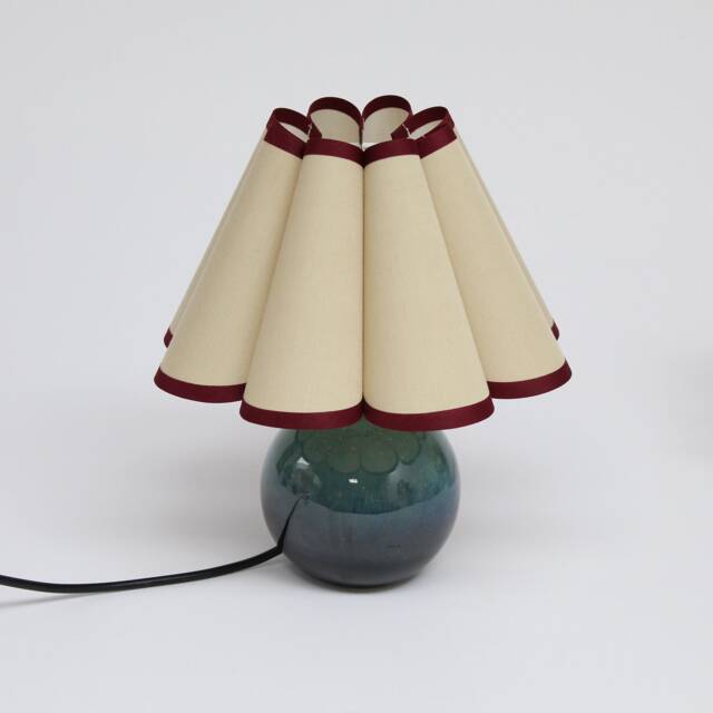 Handmade Khaki Fabric Table Lamp With Burgundy Trim Ceramic Base - image 1