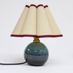 Handmade Khaki Fabric Table Lamp With Burgundy Trim Ceramic Base - thumbnail 3