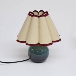 Handmade Khaki Fabric Table Lamp With Burgundy Trim Ceramic Base