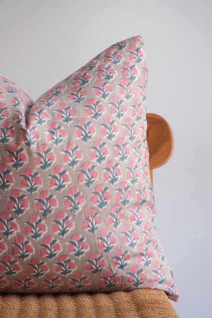 Block Print Pillow Cover Floral Batik, Ethnic Farmhouse Decor - image 1