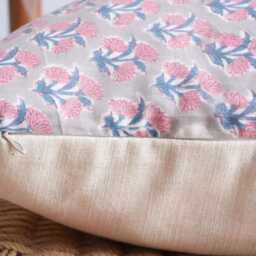 Block Print Pillow Cover Floral Batik, Ethnic Farmhouse Decor - thumbnail 4