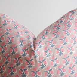Block Print Pillow Cover Floral Batik, Ethnic Farmhouse Decor - thumbnail 3