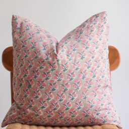 Block Print Pillow Cover Floral Batik, Ethnic Farmhouse Decor - thumbnail 2