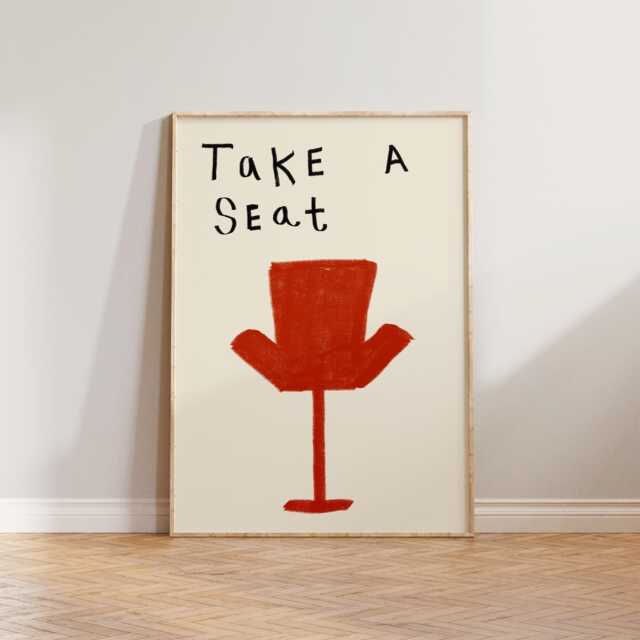 Retro Wall Art Living Room Print, Hand Drawn Take A Seat Dining Art, Mid Century Modern Cool Prints - image 1