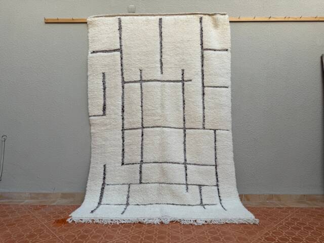 Handmade Moroccan Wool Rug Contemporary Black & White Boho Area Rug - image 1