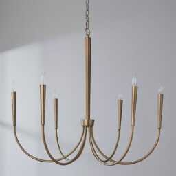 1950's Mid Century 6 Light Celling Flush Mount Fixture Opulent Amaya Chandelier - Small Duo Regolith Modern Brass - thumbnail 2