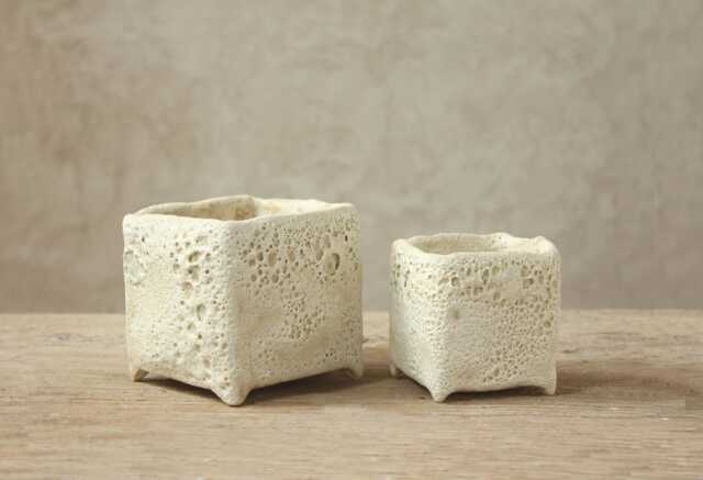 Set Of Small White Glazed Stoneware Pots For Cacti, Succulents/Handmade With Artisan Technique - image 1