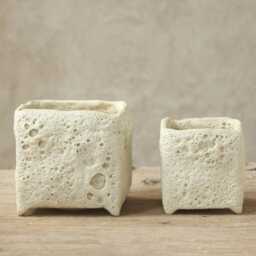 Set Of Small White Glazed Stoneware Pots For Cacti, Succulents/Handmade With Artisan Technique - thumbnail 3