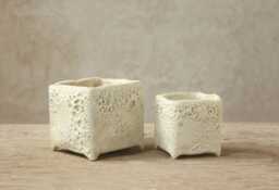 Set Of Small White Glazed Stoneware Pots For Cacti, Succulents/Handmade With Artisan Technique - thumbnail 1