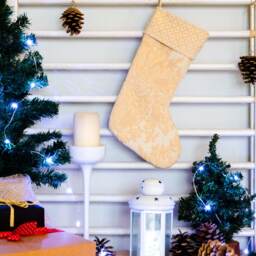 Solid & Durable Tapestry Fabric Christmas Stocking in Cream White - Christmas Decoration That Can Be A Family Heirloom Idea - thumbnail 2