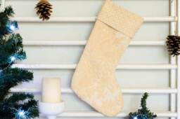 Solid & Durable Tapestry Fabric Christmas Stocking in Cream White - Christmas Decoration That Can Be A Family Heirloom Idea - thumbnail 1