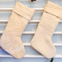 Solid & Durable Tapestry Fabric Christmas Stocking in Cream White - Christmas Decoration That Can Be A Family Heirloom Idea - thumbnail 3