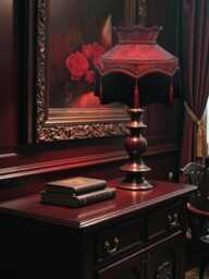 Burgundy Red Paisley Lamp Shades With Black Fringe Downton Abbey Style, Handmade For Table & Floor Standard Lampshades, Ceiling Lights - thumbnail 1