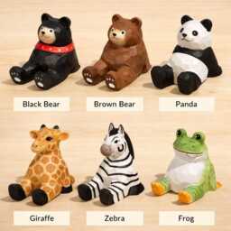 Cute Wooden Animal Figurine Decor - Hand Painted Statue Panda Frog Bear Zebra Giraffe Woodland Nursery - thumbnail 2
