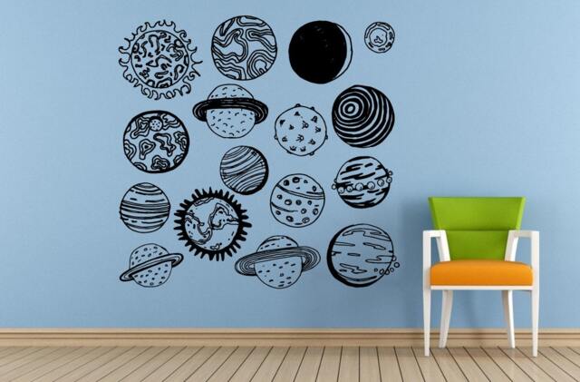 Space Solar System Planets Stars Earth Sun Moon Mars Venus Mercury Neptune Jupiter Wall Room Vinyl Mural Art Decor Decal Sticker L1646 - image 1