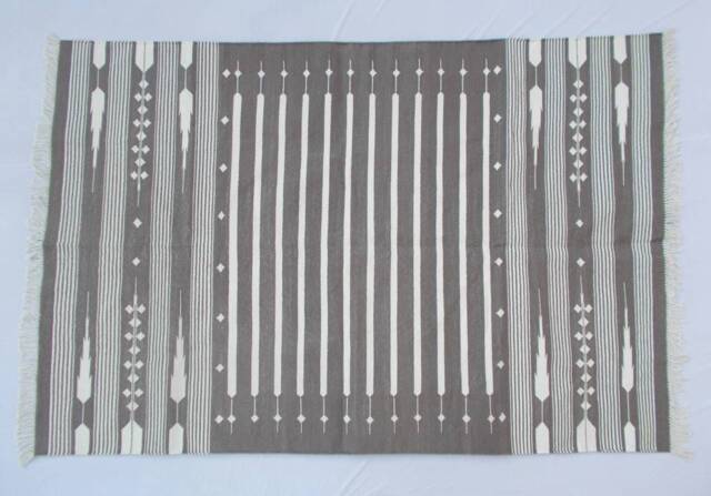 4x6 Cotton Stripes Rug Dhurrie - Grey & White - image 1