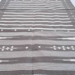 4x6 Cotton Stripes Rug Dhurrie - Grey & White - thumbnail 3