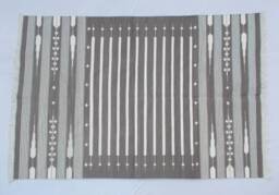 4x6 Cotton Stripes Rug Dhurrie - Grey & White - thumbnail 1