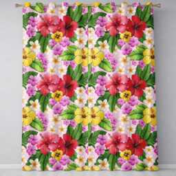 Hibiscus Flowers Plumeria Leaves Exotic Floral Soft Pink Seamless Pattern Readymade Eyelet Ring Top Thermal 100% Blackout Curtains - thumbnail 2