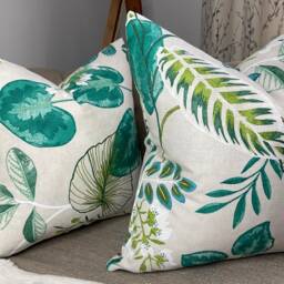 Decorative Cushion Cover, Pillow Throw - Teal Green Leaves Design Double Sided Countryside Decor Worldwide Shipping - thumbnail 4
