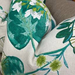 Decorative Cushion Cover, Pillow Throw - Teal Green Leaves Design Double Sided Countryside Decor Worldwide Shipping - thumbnail 3