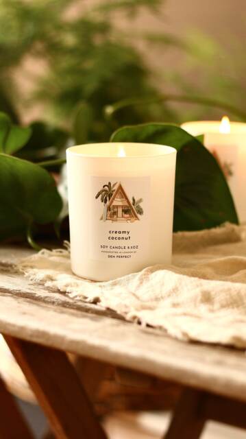 Creamy Coconut Soy Candle Vegan Natural Essential Oil Spa Gift Box Summer For Her Beach Decor Unique Design Palm - image 1